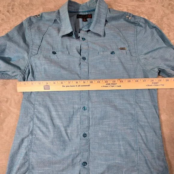 G by Guess Blue Button-Up Shirt Women’s Medium Western Utility Cotton Top - Picture 4 of 11